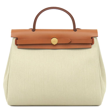エルメス HERMES エールバッグジップPM 31 ベージュ×ゴールド トワルアッシュ ヴァッシュハンター 2WAYバッグ ゴールド金具 茶 トワルH
