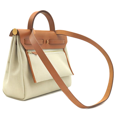 エルメス HERMES エールバッグジップPM 31 ベージュ×ゴールド トワルアッシュ ヴァッシュハンター 2WAYバッグ ゴールド金具 茶 トワルH