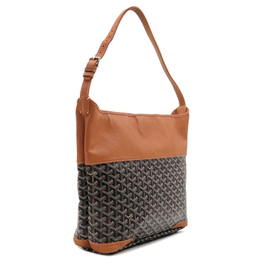 ゴヤール GOYARD グレナディン ブラウン×ブラック PVCコーティングキャンバス レザー ショルダーバッグ シルバー金具 ヘリンボーン 杉綾模様 ワンショルダー