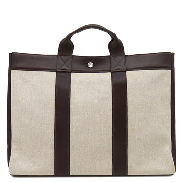 エルメス HERMES サック フールトゥ MM エベーヌ×ナチュラル キャンバス エバーカーフ トートバッグ シルバー金具 茶 ナチュラル A4 ハンドバッグ