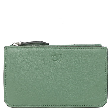 フェンディ FENDI 8AP161 グリーン レザー カードケース シルバー金具 フラグメントケース コインケース