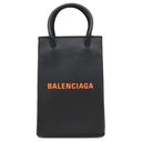 バレンシアガ BALENCIAGA ショッピング フォンホルダー 593826 ブラック レザー ショルダーバッグ シルバー金具 黒