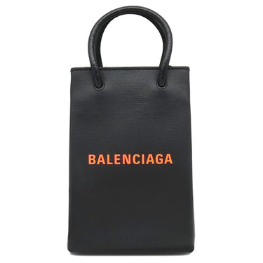 バレンシアガ BALENCIAGA ショッピング フォンホルダー 593826 ブラック レザー ショルダーバッグ シルバー金具 黒