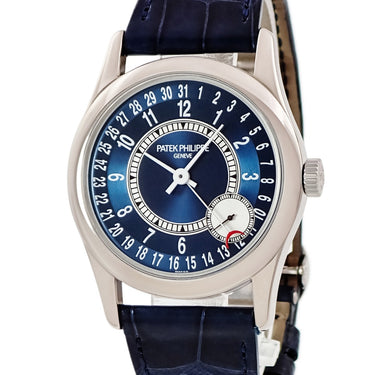 腕時計 パテックフィリップ PATEK PHILIPPE カラトラバ 6000G-012 自動巻き メンズ OH済 K18WG無垢 青 ポインターデイト マイクロローター