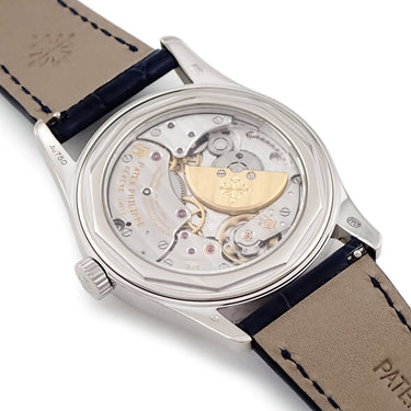 腕時計 パテックフィリップ PATEK PHILIPPE カラトラバ 6000G-012 自動巻き メンズ OH済 K18WG無垢 青 ポインターデイト マイクロローター