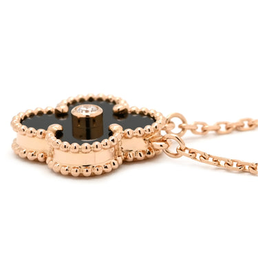 ヴァンクリーフアーペル Van Cleef & Arpels ヴィンテージ アルハンブラ ブラックXローズゴールド K18PG オニキス ダイヤモンド ネックレス PG 750 18K 2016年ホリデー オニキス ダイヤ