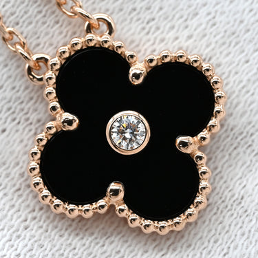 ヴァンクリーフアーペル Van Cleef & Arpels ヴィンテージ アルハンブラ ブラックXローズゴールド K18PG オニキス ダイヤモンド ネックレス PG 750 18K 2016年ホリデー オニキス ダイヤ