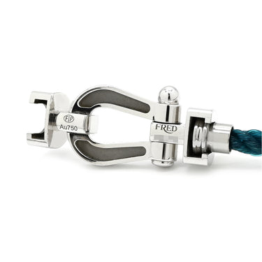 フレッド FRED フォース10 MM OB0075/6B1180 リヴィエラブルー×ホワイトゴールド K18WG ステンレスケーブル メタル(コードエンド) #14 ブレスレット ミディアムモデル K18 WG 750