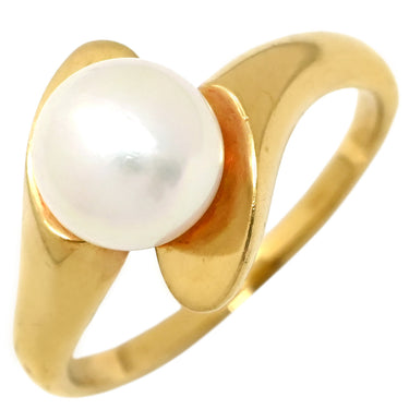 ミキモト MIKIMOTO パール 7.0mm デザインリング パールホワイト×イエローゴールド K18YG パール リング 指輪 真珠 1P 1粒 Au750 18K YG 9号
