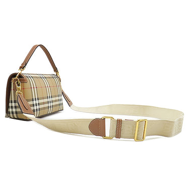 バーバリー BURBERRY トップハンドル ノートバッグ 8066165 ブライアーブラウン レザー 2WAYバッグ ゴールド金具 ELONGATED NOTE VINTAGE CHECK チェック ショルダー