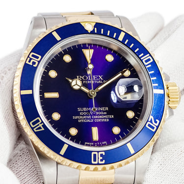 腕時計 ロレックス ROLEX サブマリーナー デイト 16613 L番 自動巻き メンズ OH済 L番 K18YG×SS コンビ 青サブ ヴァイオレット