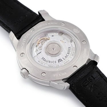 腕時計 モーリスラクロア Maurice Lacroix ポントス パワーリザーブ PT6368-SS001-330-1 自動巻き メンズ 未使用 ブラック デイト バー