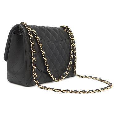 シャネル CHANEL マトラッセ Wフラップ ラージ チェーンショルダー ブラック ラムスキン 2WAYバッグ ゴールド金具 クラシック