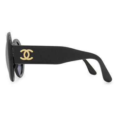 シャネル CHANEL ラウンド シェイプ 01949 ブラック プラスチック サングラス ゴールド金具 黒 ココマーク サークルロゴ
