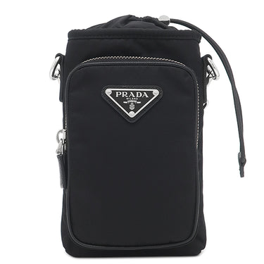 プラダ PRADA Re-Nylon スマートフォンケース 2ZH155 ブラック ナイロン レザー ショルダーバッグ シルバー金具 三角ロゴ ショルダー ドロスト ポシェット