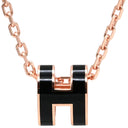 エルメス HERMES ポップアッシュ ミニ ペンダント ブラック×ローズゴールド メタル ラッカー ネックレス 黒 Hモチーフ 新品 未使用