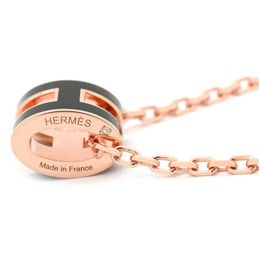 エルメス HERMES ポップアッシュ ミニ ペンダント ブラック×ローズゴールド メタル ラッカー ネックレス 黒 Hモチーフ 新品 未使用