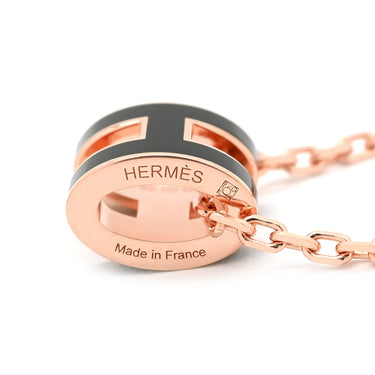 エルメス HERMES ポップアッシュ ミニ ペンダント ブラック×ローズゴールド メタル ラッカー ネックレス 黒 Hモチーフ 新品 未使用