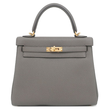 エルメス HERMES ケリー25 内縫い エタン トゴ 2WAYバッグ ゴールド金具 グレー