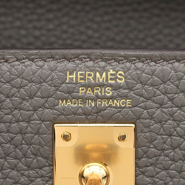 エルメス HERMES ケリー25 内縫い エタン トゴ 2WAYバッグ ゴールド金具 グレー