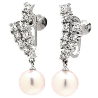 タサキ TASAKI パール ダイヤ パールホワイト×プラチナシルバー Pt900 パール ダイヤモンド イヤリング 真珠 プラチナ ネジ式 1Pパール ドロップ スウィング