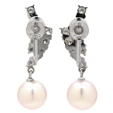 タサキ TASAKI パール ダイヤ パールホワイト×プラチナシルバー Pt900 パール ダイヤモンド イヤリング 真珠 プラチナ ネジ式 1Pパール ドロップ スウィング
