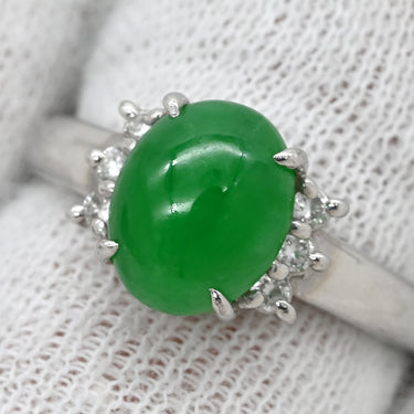 タサキ TASAKI ヒスイ ジェイダイト ダイヤ グリーン×プラチナシルバー Pt900 ヒスイ ダイヤモンド リング 指輪 TASAKI 緑 プラチナ 翡翠 オーバルカボション 13号