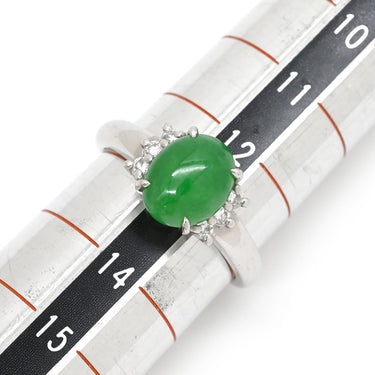 タサキ TASAKI ヒスイ ジェイダイト ダイヤ グリーン×プラチナシルバー Pt900 ヒスイ ダイヤモンド リング 指輪 TASAKI 緑 プラチナ 翡翠 オーバルカボション 13号