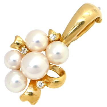 タサキ TASAKI パール ダイヤ フラワーモチーフ パールホワイト×イエローゴールド K18YG ダイヤモンド パール ペンダントトップ Au750 18K 真珠 あこや アコヤ チャーム 花束 リボン
