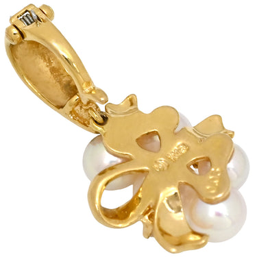 タサキ TASAKI パール ダイヤ フラワーモチーフ パールホワイト×イエローゴールド K18YG ダイヤモンド パール ペンダントトップ Au750 18K 真珠 あこや アコヤ チャーム 花束 リボン