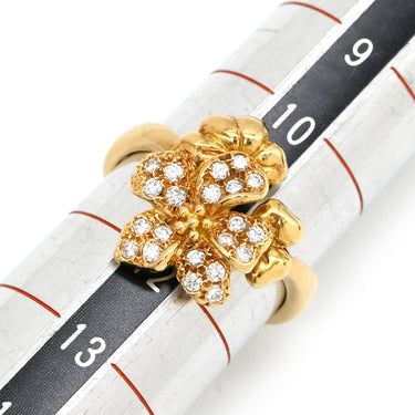 ミキモト MIKIMOTO フラワーモチーフ ダイヤ ホワイト×イエローゴールド K18YG ダイヤモンド リング 指輪 MIKIMOTO 18K 750 YG 花 11号