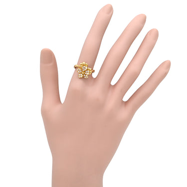 ミキモト MIKIMOTO フラワーモチーフ ダイヤ ホワイト×イエローゴールド K18YG ダイヤモンド リング 指輪 MIKIMOTO 18K 750 YG 花 11号