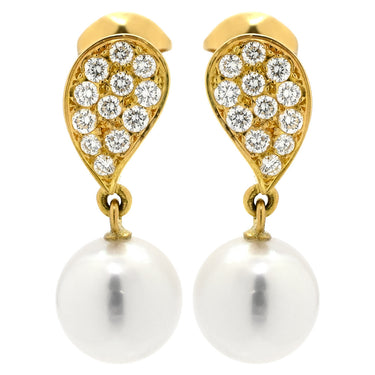 ミキモト MIKIMOTO パール ダイヤ デザインピアス イエローゴールド K18YG パール ダイヤモンド ピアス MIKIMOTO 18K 750 YG ラウンドシェイプ スウィング