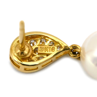 ミキモト MIKIMOTO パール ダイヤ デザインピアス イエローゴールド K18YG パール ダイヤモンド ピアス MIKIMOTO 18K 750 YG ラウンドシェイプ スウィング