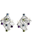 ミキモト MIKIMOTO マルチストーン イヤリング マルチカラー×ホワイトゴールド K18WG パール 色石 イヤリング MIKIMOTO 18K 750 WG 白 青 紫 緑 クリップ式