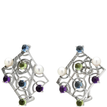 ミキモト MIKIMOTO マルチストーン イヤリング マルチカラー×ホワイトゴールド K18WG パール 色石 イヤリング MIKIMOTO 18K 750 WG 白 青 紫 緑 クリップ式