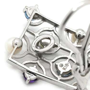 ミキモト MIKIMOTO マルチストーン イヤリング マルチカラー×ホワイトゴールド K18WG パール 色石 イヤリング MIKIMOTO 18K 750 WG 白 青 紫 緑 クリップ式
