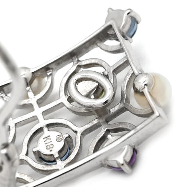 ミキモト MIKIMOTO マルチストーン イヤリング マルチカラー×ホワイトゴールド K18WG パール 色石 イヤリング MIKIMOTO 18K 750 WG 白 青 紫 緑 クリップ式