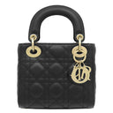 クリスチャン・ディオール Christian Dior レディディオール ミニ ブラック レザー 2WAYバッグ ゴールド金具 チェーンショルダー ハンドバッグ カナージュ