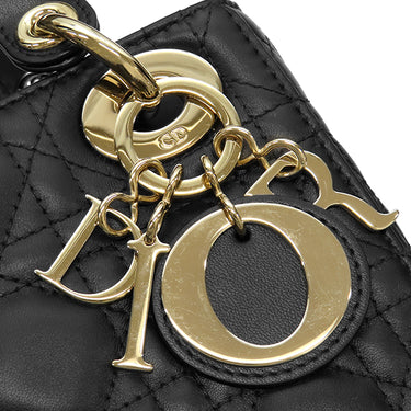 クリスチャン・ディオール Christian Dior レディディオール ミニ ブラック レザー 2WAYバッグ ゴールド金具 チェーンショルダー ハンドバッグ カナージュ