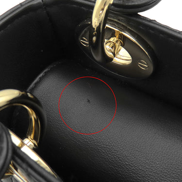 クリスチャン・ディオール Christian Dior レディディオール ミニ ブラック レザー 2WAYバッグ ゴールド金具 チェーンショルダー ハンドバッグ カナージュ