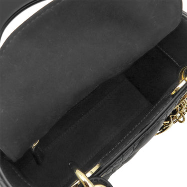 クリスチャン・ディオール Christian Dior レディディオール ミニ ブラック レザー 2WAYバッグ ゴールド金具 チェーンショルダー ハンドバッグ カナージュ