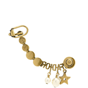 クリスチャン・ディオール Christian Dior J'ADIOR ロゴ イヤーカフ ピアス 片耳用 ホワイト GP フェイクパール ピアス ヴィンテージ金具 星 フェイクパール スウィング