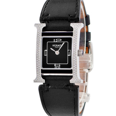 腕時計 エルメス HERMES Hウォッチ PM HH1.231 クオーツ レディース 純正ダイヤ H型 ブラック 黒 アラビア スクエア