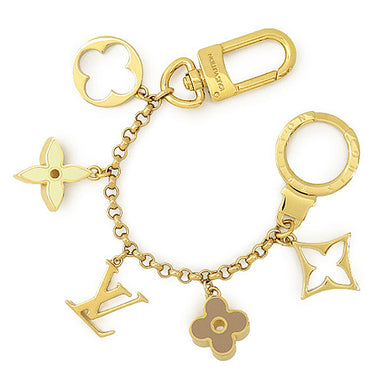 ルイヴィトン LOUIS VUITTON フルール ドゥ モノグラム M65111 ピンクベージュ×アイボリー GP エナメル バッグチャーム ゴールド金具 LVロゴ キーホルダー