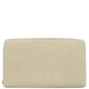 ロエベ LOEWE リネン ジップアラウンド オーガナイザー ウォレット ベージュ レザー 長財布 シルバー金具 ラウンドファスナー アナグラム型押し