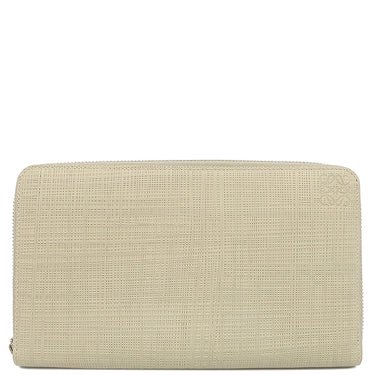 ロエベ LOEWE リネン ジップアラウンド オーガナイザー ウォレット ベージュ レザー 長財布 シルバー金具 ラウンドファスナー アナグラム型押し