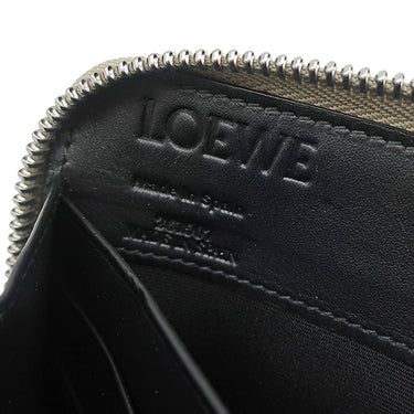 ロエベ LOEWE リネン ジップアラウンド オーガナイザー ウォレット ベージュ レザー 長財布 シルバー金具 ラウンドファスナー アナグラム型押し
