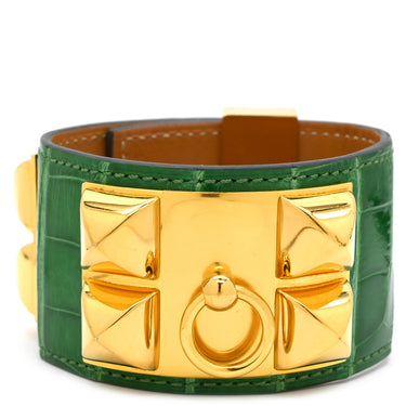 エルメス HERMES コリエ ド シアン カクタス×ゴールド アリゲーター GP T2 ブレスレット ゴールド金具 緑 艶あり