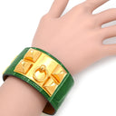 エルメス HERMES コリエ ド シアン カクタス×ゴールド アリゲーター GP T2 ブレスレット ゴールド金具 緑 艶あり